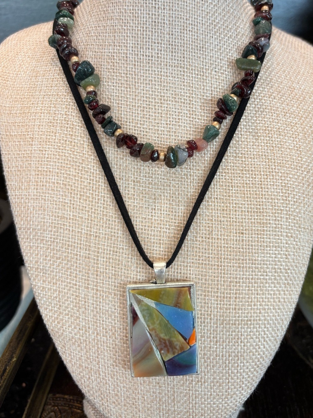 Multicolor Handmade Mosaic Pendant Necklace one-of-a-kind artisan jewelry